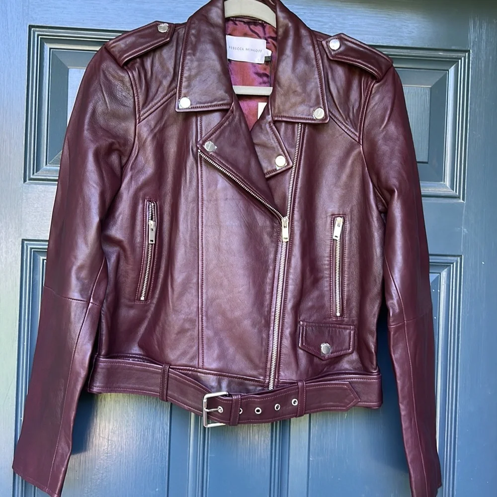 Rebecca Minkoff Burgundy Leather Moto Jacket - Picture 1 of 15